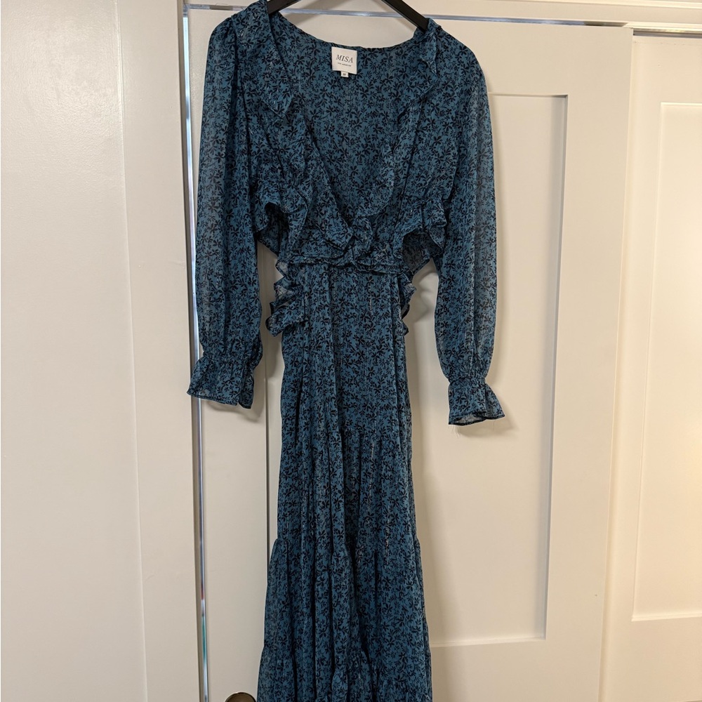 Misa Los Angeles Blue Floral Midi Dress